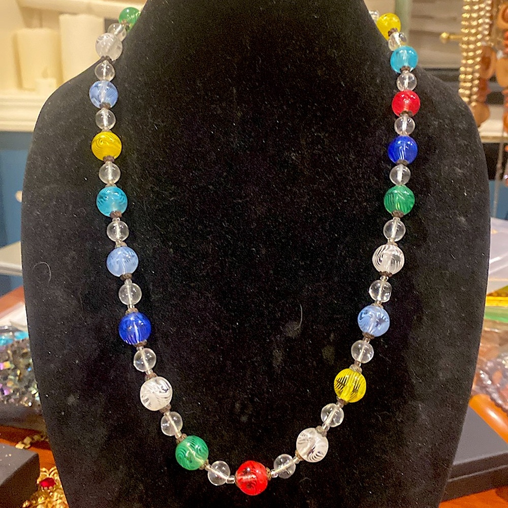 1960’s Czech Glass Beaded Necklace Spring Ring Clasp.Multiple colors